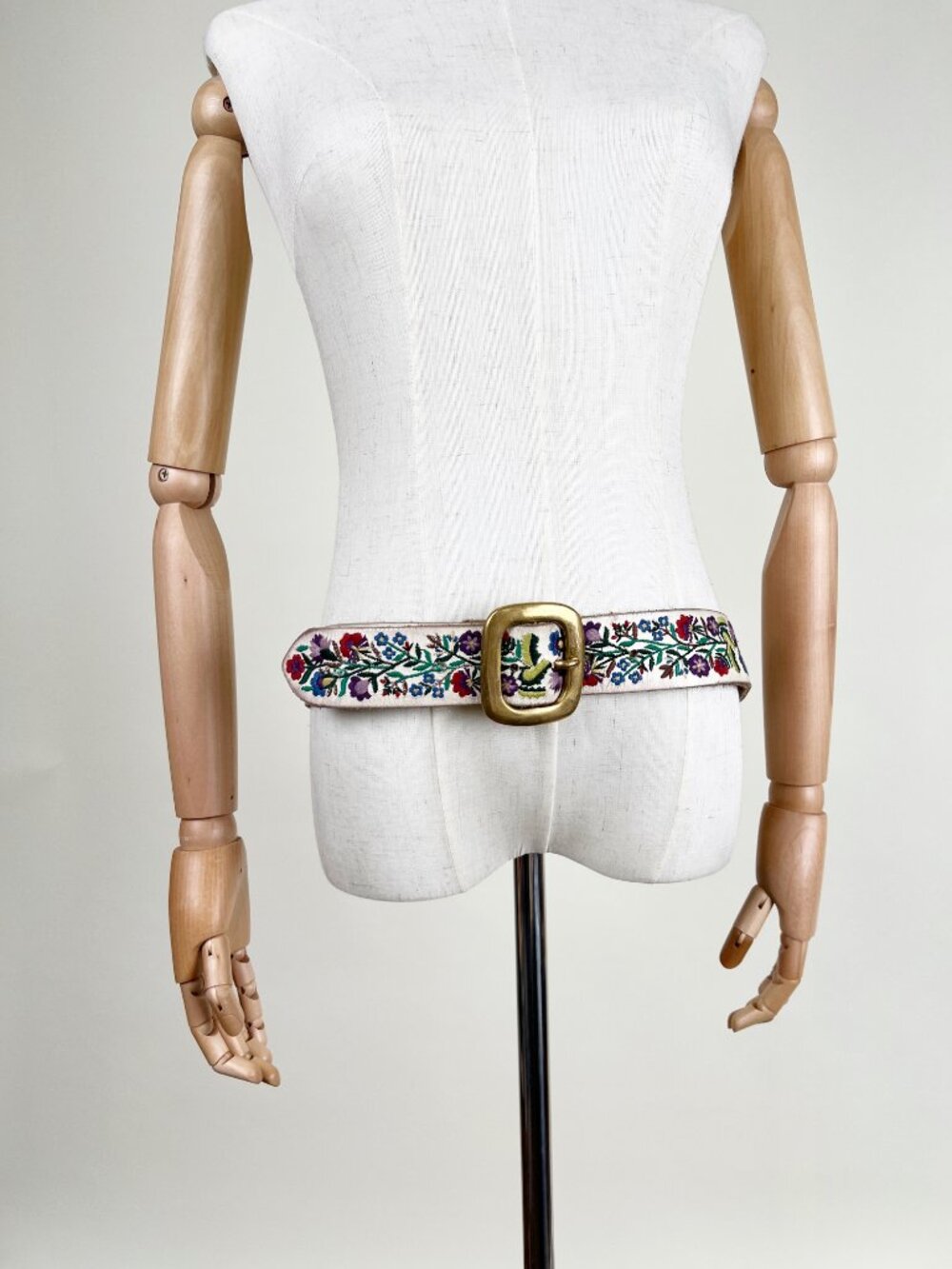 Vintage 90s Y2K Lucky Brand Leather Belt Embroidered Boho Cottagecore Bohemian - Picture 4 of 8